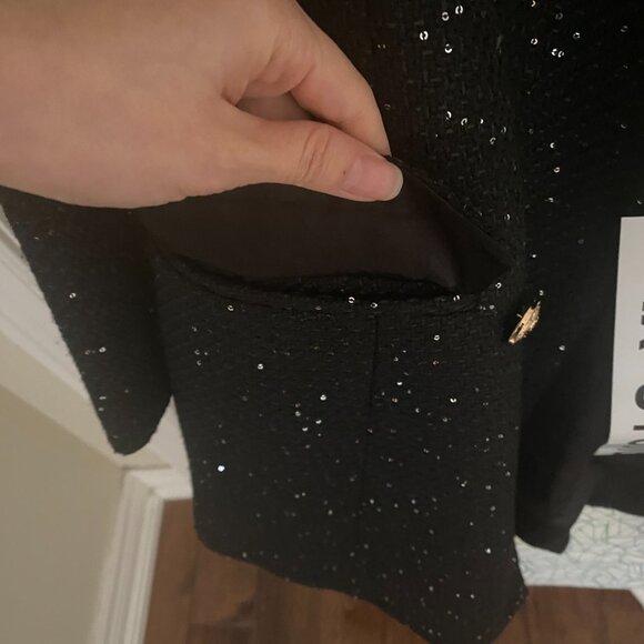 NWT Black Metallic Tweed Double Breasted Winter Blazer Jacket Coat - Picture 4 of 8